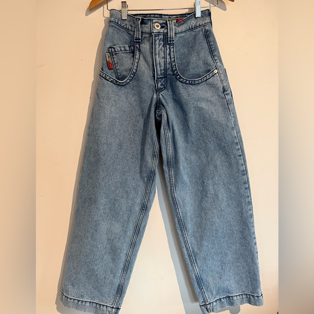 JNCO low down classics antique wash Wide Leg Jeans with Embroidered Back 26x30